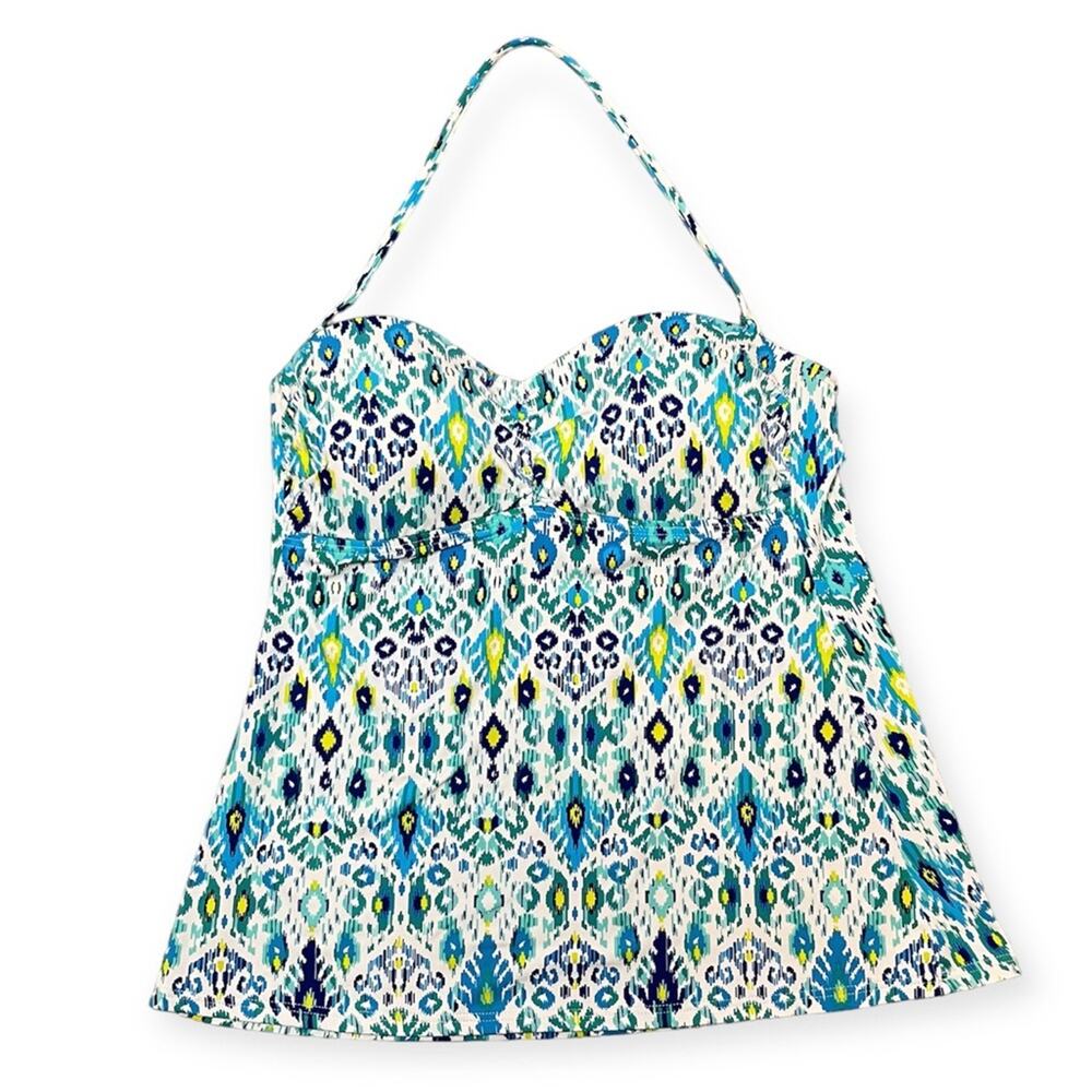 Tommy Bahama Tankini Top Swim Beach‎ Pool Water Ikat Print Halter Top Size Small